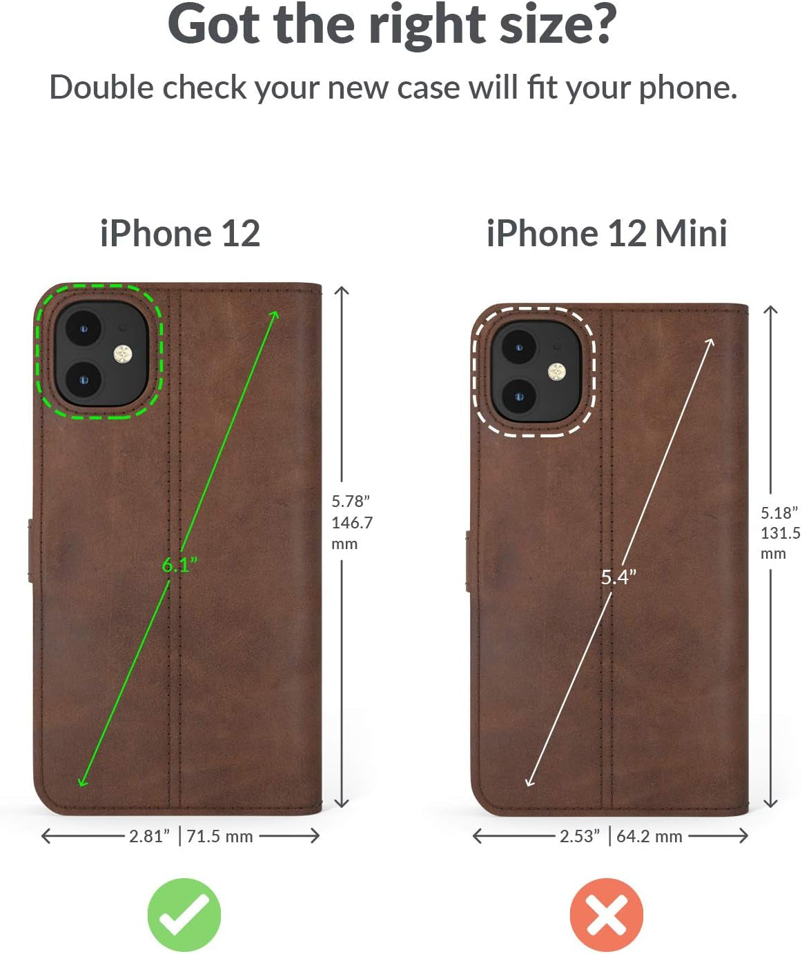 Leather Wallet for Iphone 12 || Genuine Leather Wallet Phone Case || Real Leather with Viewing Stand & 3 Card Holder || Flip Folio Cover with Card Slot (Brown)
