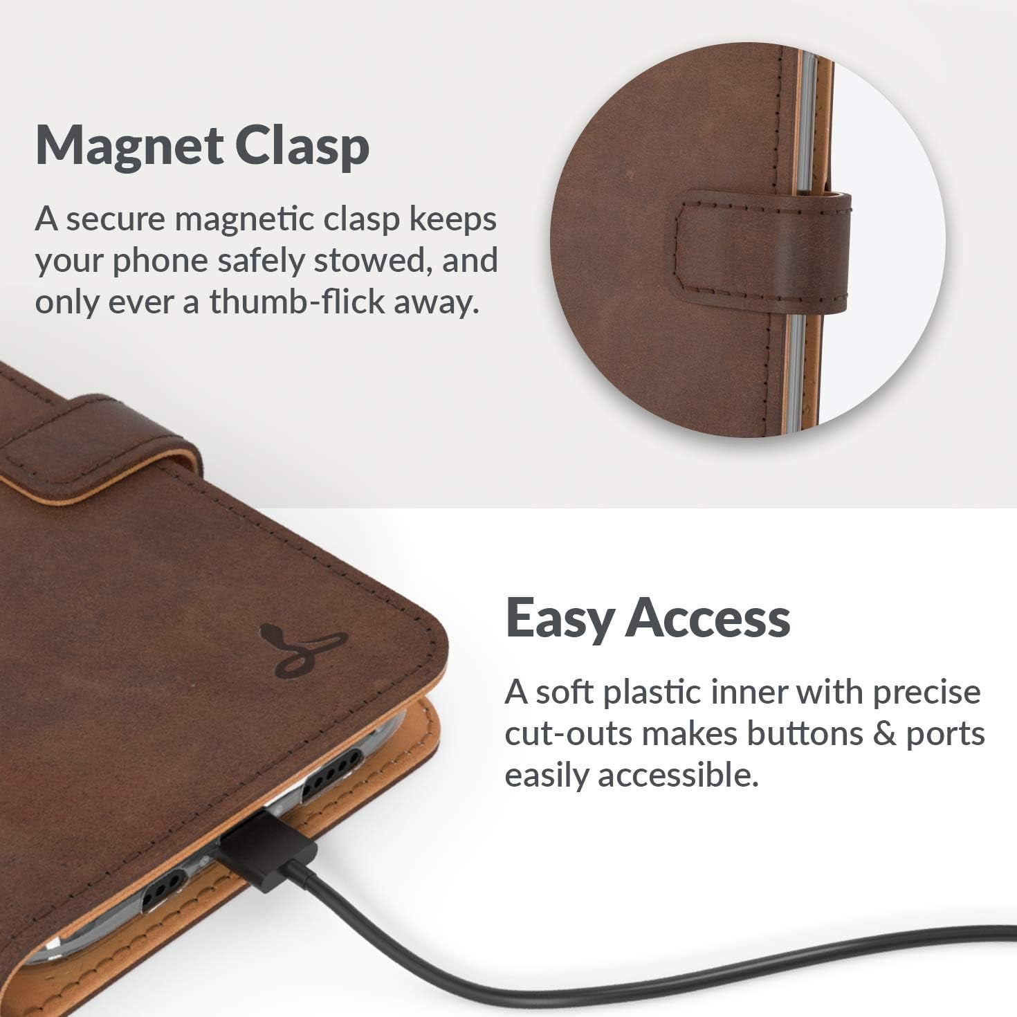 Leather Wallet for Iphone 12 || Genuine Leather Wallet Phone Case || Real Leather with Viewing Stand & 3 Card Holder || Flip Folio Cover with Card Slot (Brown)