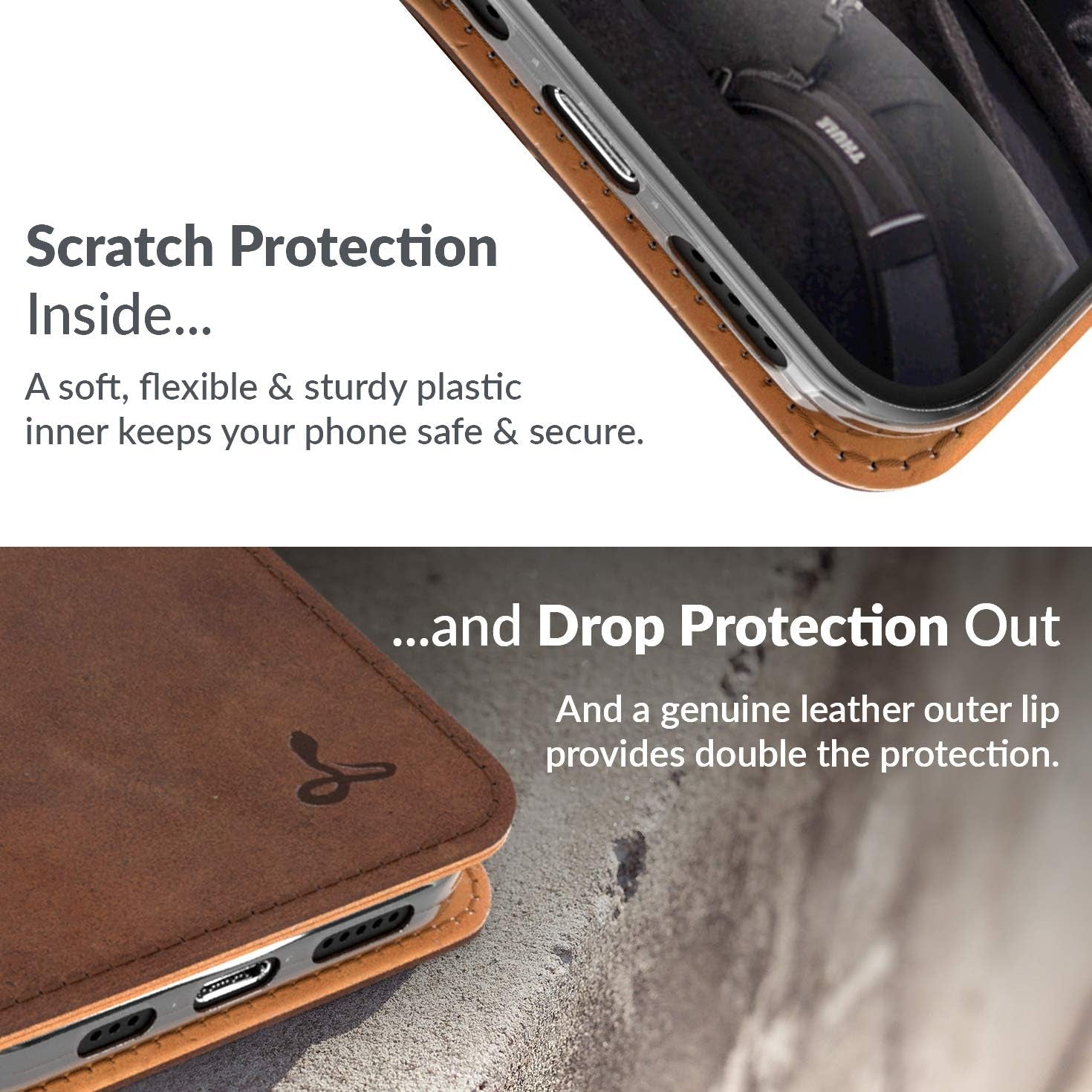 Leather Wallet for Iphone 12 || Genuine Leather Wallet Phone Case || Real Leather with Viewing Stand & 3 Card Holder || Flip Folio Cover with Card Slot (Brown)